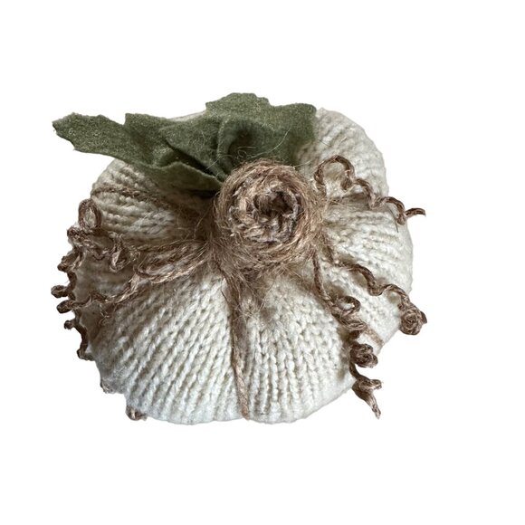 Pumpkin Knit White Handmade Fall Halloween Decoration Autum Neutral Cottage Styl - Picture 5 of 8